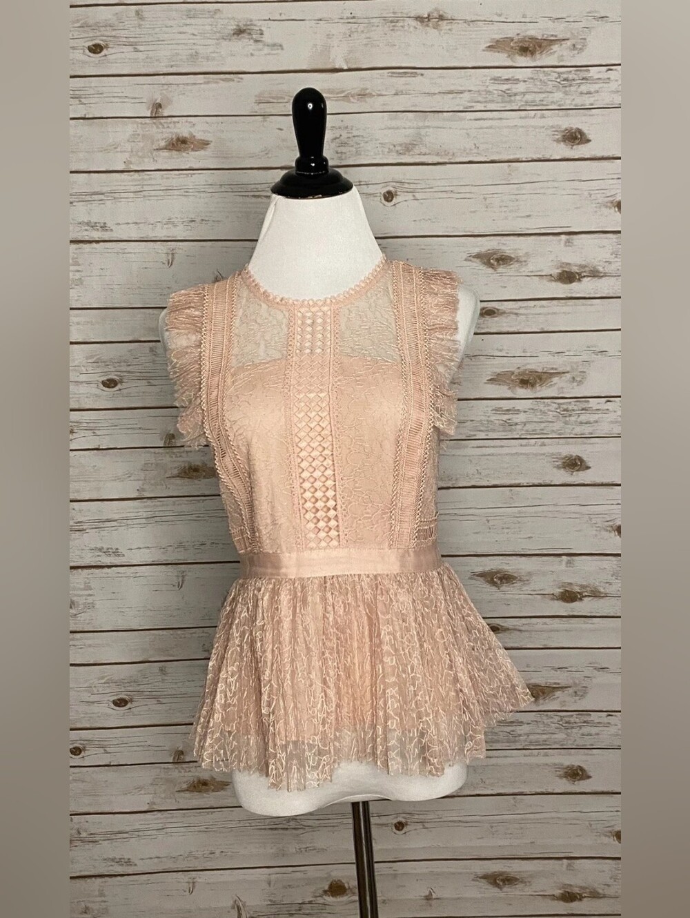 Sleeveless Lace Peplum Blouse in Light Blush